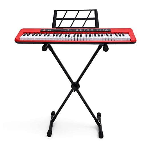 Kit Teclado Arranjador Kobe KB-150 RD Vermelho 5/8 61 Teclas Com Suporte em X