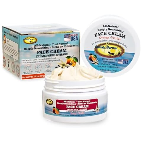 Amish Farms Tallow Face Cream - Handcrafted Beef Tallow for Skin Moisturizer Infused with Natural Ingredients, Orange & Vanilla Oils, 100% Grass-Fed Beef Tallow for Hydrated & Radiant Skin (50g Jar) Cover