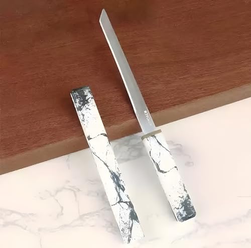 Image of Wizbiz Japanese Style Mini Pocket Katana Kitchen Knife with Sheath - Ebony Handle, Stainless Steel - Perfect for Fruit Vegetable Slicing,Chopping,Gifting & Restaurant Use