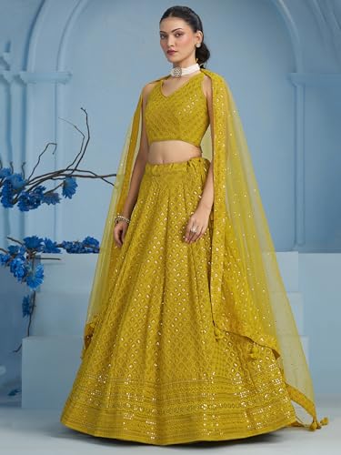 Image of Zeel Clothing Women's Sequins Thread Embroidered Georgette Lehenga Choli With Dupatta (5124-Women-Lehenga-Choli-New; Free size)