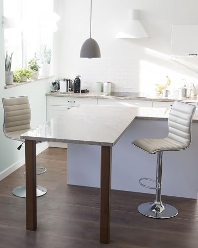 Tabouret de bar pivotant réglable simili cuir beige comptoir cuisine x2 - 3