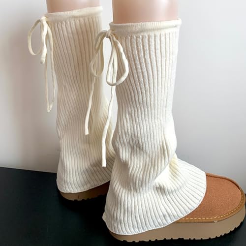 Image of Triplewood Y2K Warm Long Leg Warmers for Women White Knitted Girls Leg Warmer Socks Winter Accessory