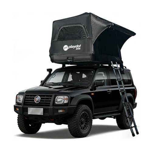 PlayDo Inflatable Rooftop Tent Easy Setup Camping Tent for The Roof of Sedans Pickup Blow Up Roof Top Tents SUV Truck Van Glampingtent with Porch, Strip Light for 2-3 Person