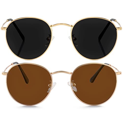 Image of Kursan Small Round Metal Polarized Sunglasses for Men Women Mirrored Lens Classic Circle Sun Glasses