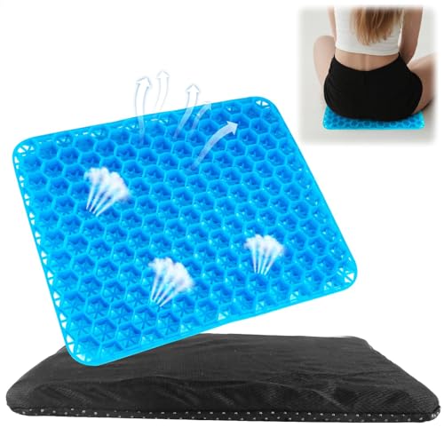 gexuamz Cojín de Gel Ortopédico 2,5 Cm para Silla Oficina Coche Hogar Silla Ruedas Antideslizante Transpirable Refrescante Alivia Dolor Ciática y Coxis Lavable Negro Púrpura