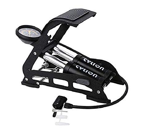 URUN Doppelzylinder-Fußluftpumpe, Hochdruck-Pedalpumpe, Präzisionsmanometer, Robuster Stahlmantel, Multifunktionsadapter, für Fußball, Fahrradbälle, Motorrad, Autos