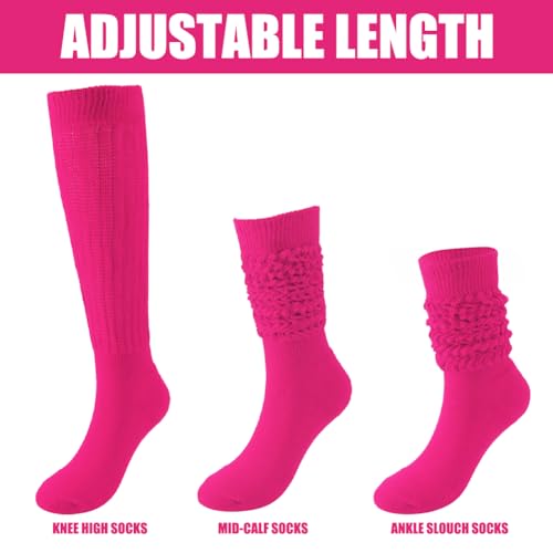 Image of 3 Pairs Women's Slouch Socks 80s 90s Neon Warm Scrunch Socks Chunky Socks Knit Scrunchie Socks Size 9 to 10