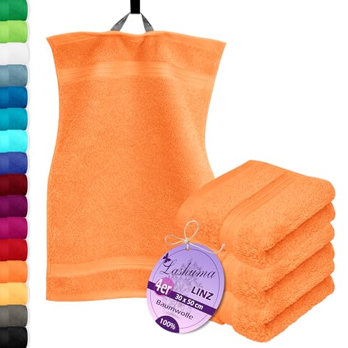 Lashuma 4er Set Gästehandtücher Orange - Blutorange, Linz kleine...
