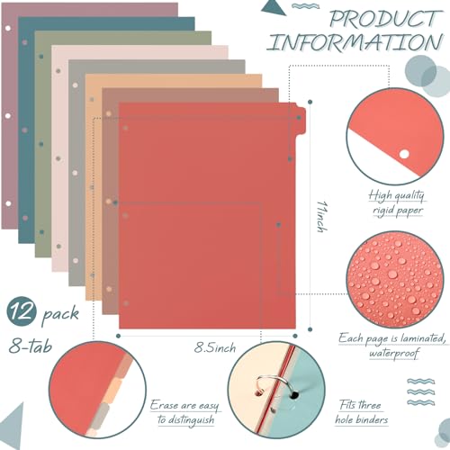 Intercalaires 8 onglets multicolores Honoson, format 21,6x27,9 cm pour indexation durable - 2