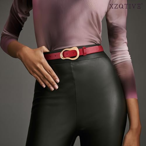 XZQTIVE Leather Belts for Women Casual Fashion Waist Belt for Jeans Pants Dresses with Unique Liquid Shapes Gold Buckle3