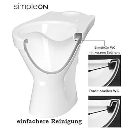 VBChome WC Toilette Stand Spülrandlos Keramik Komplett Set mit Spülkasten Funktion für waagerechten Abgang WC-Sitz slim aus Duroplast mit Absenkautomatik abnehmbar Deckel waagerecht Ablauf – Bild 6