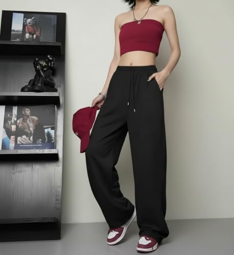 Image of dockstreet Straight Wide fit Long Length Open Bottom Jogger for Women /Trending Multi Pocket Style, Relaxed Casual Pants for Women