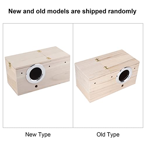 Image of Wooden Bird House Breeding Box for Cockatiels, Dove, Sparrow, Small Birds, 11.4 x 5.8 x 5.8 Inches, with Stand