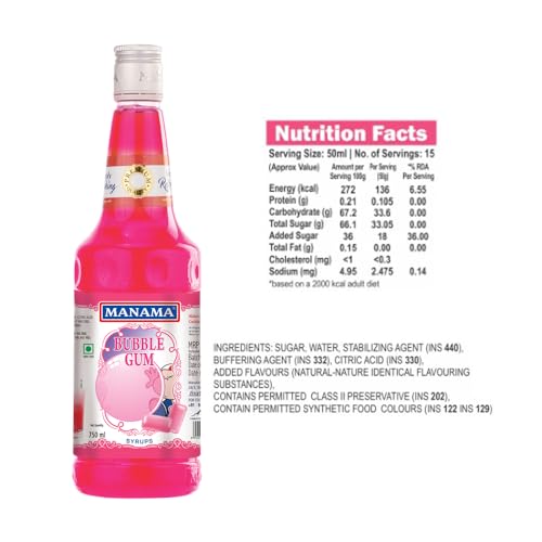 Image of Manama Bubble Gum Syrup | Mixer for Mocktails, Cocktails, Drinks, Juices, Beverages | Non Alcoholic Mix 750ML Bottle