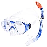 Schnorchelset Kinder Schnorcheln Taucherbrille mit 180° Panorama Sichtfeld Tauchmaske Schnorchelmaske Tauchen Set wasserdichte Schnorchelbrillen für Junge Mädchen (Blau)