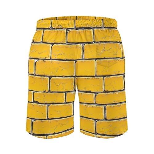 Yellow Brick Wall Men's Swim Trunks Hawaiian Shorts with Pockets Beach Board2
