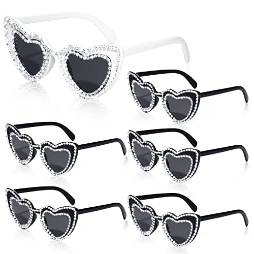 Xuhal 6 Pairs Bride Heart Rhinestone Sunglasses for Women Bachelorette Bridesmaid Glasses Wedding Favor Gifts