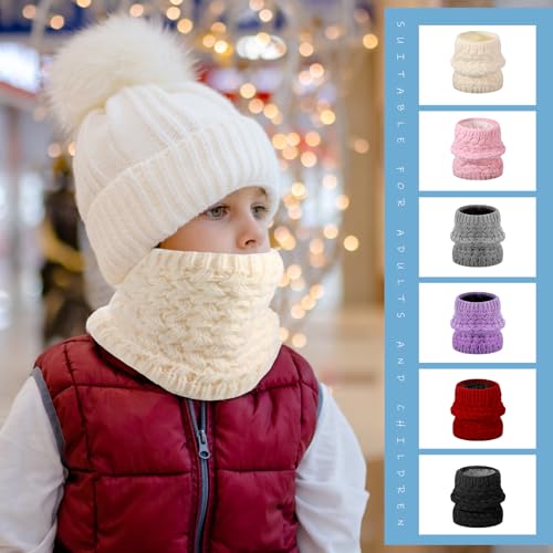 Cozypower 6 Pcs Kids Winter Knitted Infinity Scarf Girls Boys Neck Warmer Double Layer Fleece Lined Neck Gaiter Windproof4