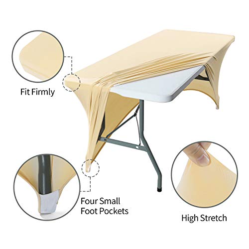 Image of Peomeise 6FT Spandex Table Cover Rectangular Stretch Spandex Tablecloth (Champagne,6FT)