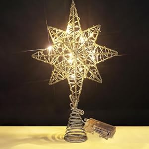 Christmas Star Tree Topper 3D Geometric Star Plugged Decorative Treetop Star with LED Metal Hollow Designed Tree-top Star for Festive Christmas Decor Holiday Ornament (Eight Point) Christmas Star Tree Topper 3D Geometric Star Plugged Decorative Treetop Star with LED Metal Hollow Designed Tree top Star for Festive Christmas Decor Holiday Ornament Eight Point