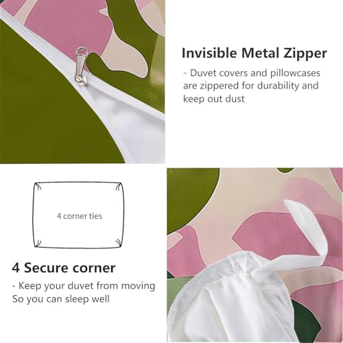 Housse de couette vert olive clair motif monstera adulte linge de lit microfibre 200x200