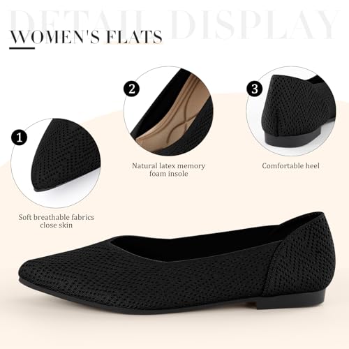 Flats for Women Pointed Toe Knit Ballet Comfortable Dressy Washable Flat Shoes2