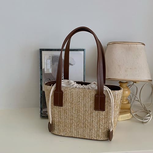 Cute Brown Straw Fabric Tote Bag Purse for Women Straw Crossbody Bags for Women Y2k Purses Shoulder Handbag3