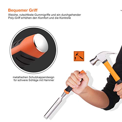 Holzmeißel Set, Tacklife, Stechbeitel Set für Holz, Kohlenstoffstahl, bestehend aus 6 mm, 12 mm, 19 mm & 25mm, Griff aus Polypropylen, Geeignet für Holzbearbeitung, Hobeln, Schnitzen-HWC5A - 4