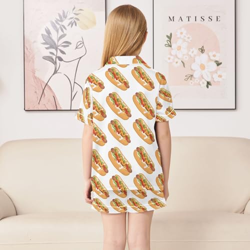 ALAZA Hot Dog Pajamas Satin Pajama Set Short Sleeve Button Down Sleepwear4