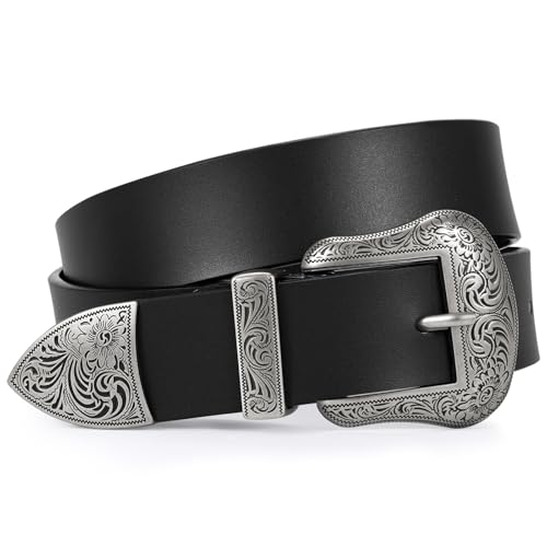 Cowboy Cowgirl Belts for Women Men Western Belts for Woman Country Belt for Pants Dresses with Vintage Buckle