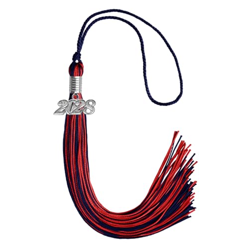 Endea Graduation Mixed Double Color Tassel With Silver Date Drop (Navy Blue/Red, 2028)