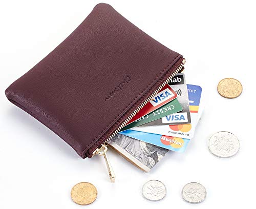 Chelmon Vegan Leather Coin Purse Pouch Change Purse With Zipper For Men Women (Red Wine) #TOP1