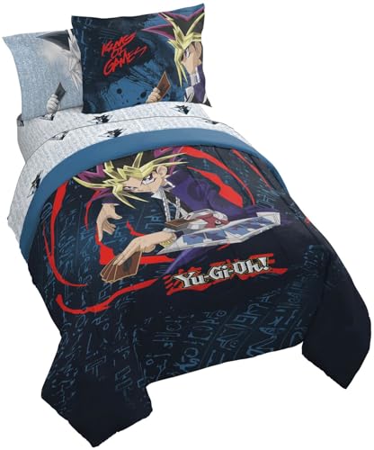Image of Jay Franco Yu-Gi-Oh Twin Comforter Set 5 Piece Soft Anime Bedding, Blue | Bed in a Bag, Comforter Sheets Sham Pillowcase, Official Product, Soft Microfiber, Machine Washable, Easy Care, Kids Gift
