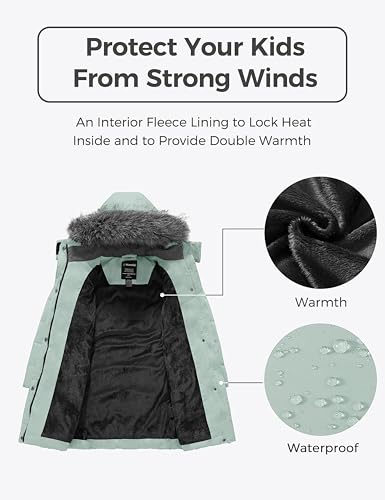 Image of wantdo Girls Winter Coats Long Puffer Jackets Fleece Lined Removable Hood