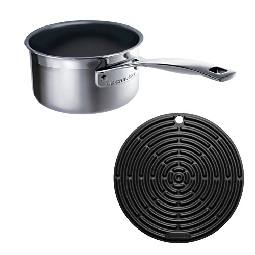 Le Creuset 3-Ply Stainless Steel Non-Stick Milk Pan, 14 cm and Silicone Cool Tool, Black