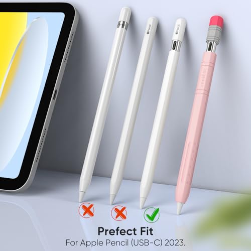Image of Fintie Silicone Sleeve for Apple Pencil (USB-C), Light Pen Skin Case Cover Soft Protective Anti-Slip Pencil Grip Holder, Supports Magnetic Attachment, Pink