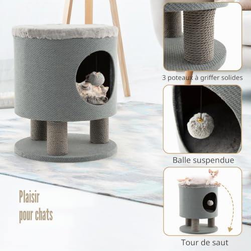 Arbre à chat avec niche grise SOARS pour petits espaces et salons modernes - 4