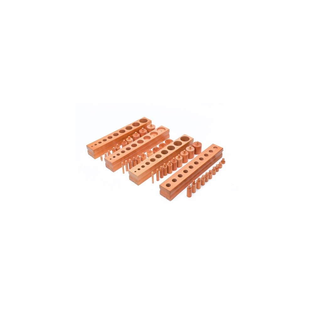 Emboîtements Cylindriques Montessori – Lot de 4 Blocs en Bois Massif – Développement de la Perception Visuelle, du Langage et de la Préhension – Dès 2 Ans et Demi ( A002-3/A019 + J003-4/A020)
