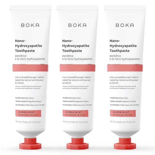 Image of Boka Fluoride Free Toothpaste, Nano Hydroxyapatite Toothpaste, Appropriate for Sensitive Teeth - for Adult Oral Care - Cinnamon Mint Flavor, 4 Fl Oz 3Pk