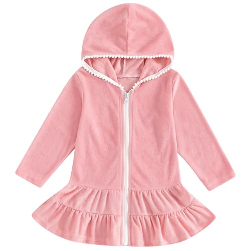 Image of Mubineo Toddler Girl Long Sleeve Swimsuit Beach Dress Cute Cover Ups Ruffle Bathing Suit Cover Up Kimono Kids Swimwear