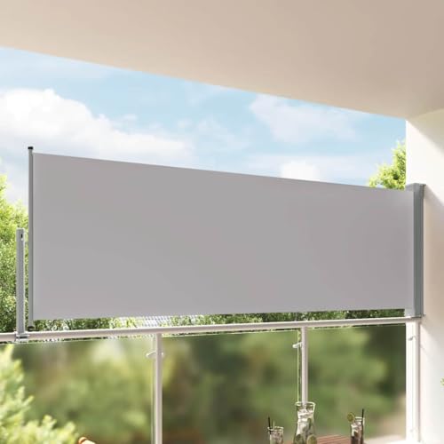 Store latéral extensible 120 x 300 cm gris en fer et polyester imperméable