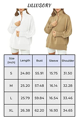 Lillusory Women's Oversized Holiday Pullover Long Sleeve 1/4 Zipper Collar Split Hem Slouchy Brown Sweatshirt Warm Sweater #TOP6