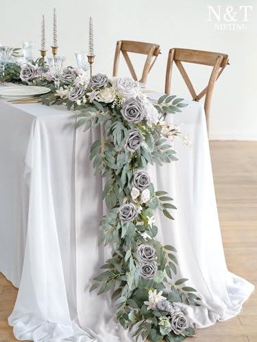 N&T NIETING Artificial Flowers, 25Pcs Artificial Roses Fake Flowers Perfect for DIY Wedding Bridal Bouquets Centerpieces Bridal Shower Party Home Flower Arrangement Decorations, Silver Gray