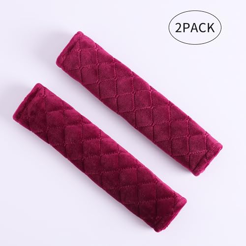 Image of Amooca Soft Auto Seat Belt Cover Seatbelt Shoulder Pad Cushions 2 PCS for a More Comfortable Driving Universal Fit for All Cars and Backpack Wine Red
