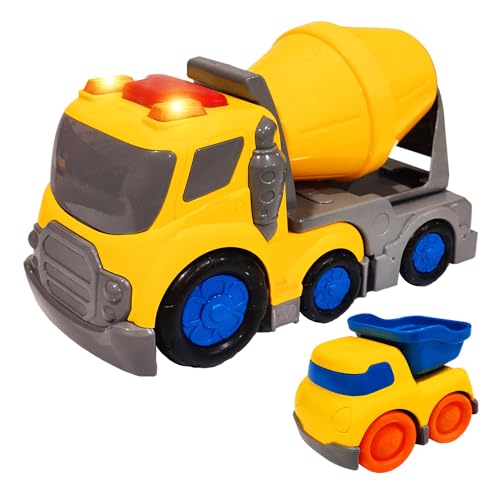 Image of FunBlast Cement Mixer Truck and Mini Dumper Truck Toy for Kids, Friction Power Construction Truck Toy for 3+ Years Old Boys and Girls, Pull Back Truck with Light and Sound Toys for Kids (Multicolor)