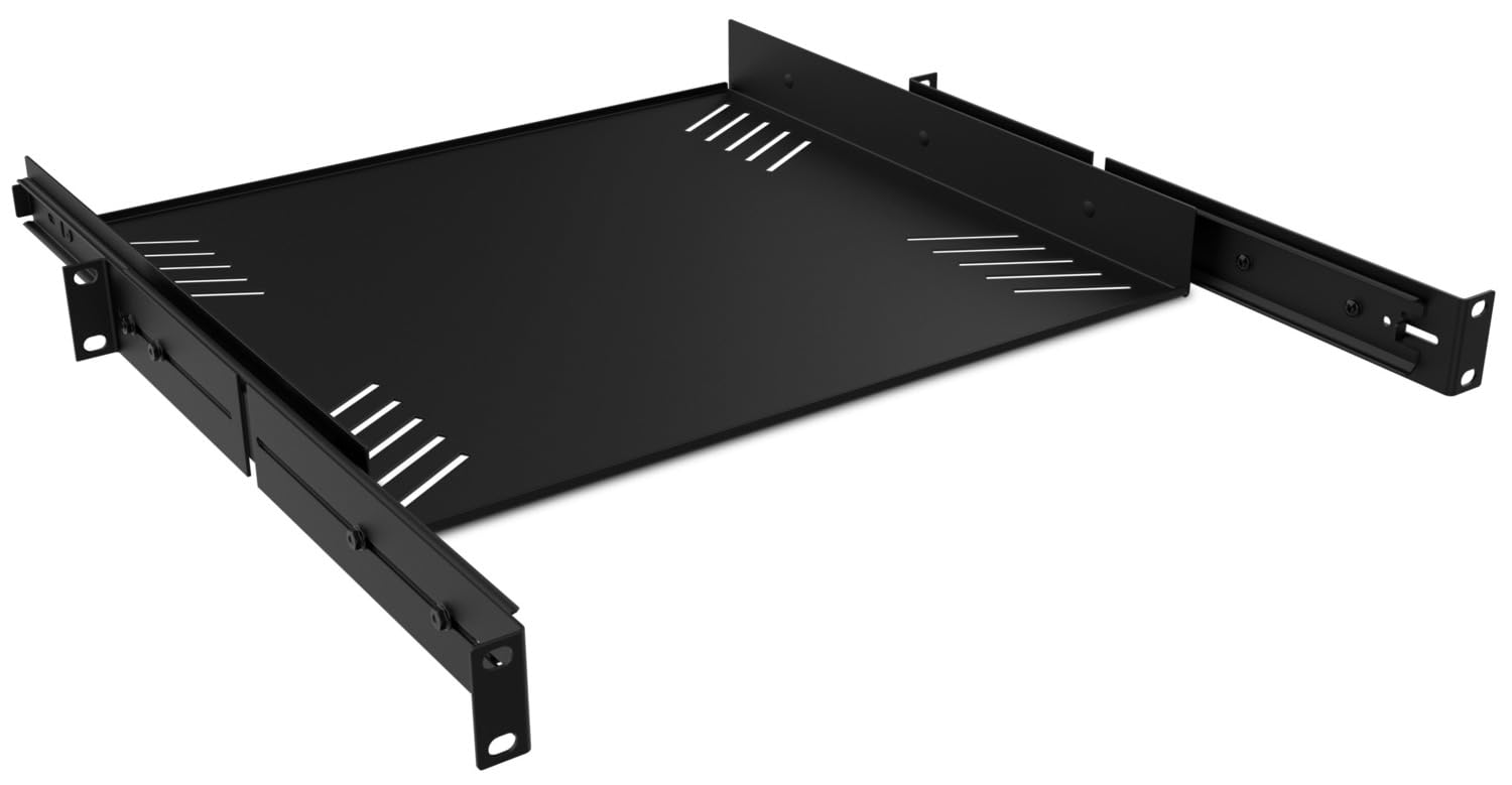 Audibax Pro Rack Drawer Ext 1U - Vassoio Scorrevole con Griglie 1U per Rack da 19 pollici - Ripiano Rimovibile 482,6 mm di Larghezza x 376 mm di Profondità - Realizzato in Acciaio - Capacità 8 kg