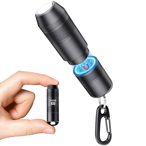 DOKNAAM Mini X1 Rechargeable Keychain Flashlight - Quick Release Magnetic Base USB-C Fast Charge Mini EDC Key Ring Light 100 Lumens Compact Flashlight Black
