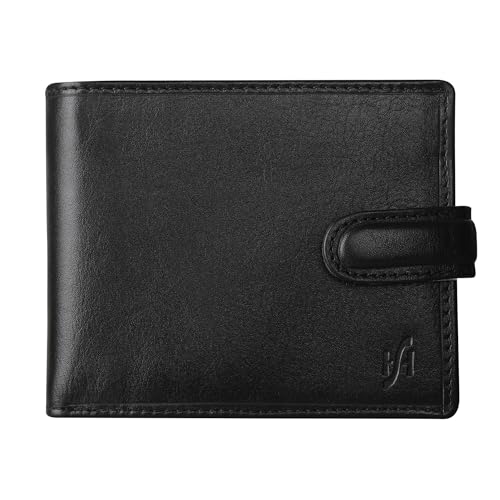 STARHIDE Genuine Leather RFID Blocking Wallet for Men – Slim Bifold with Coin Pocket, Clear ID Window, 8 Card Slots – Elegant Gift Boxed Accessory (Black)