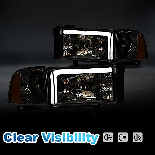 Pit66 Led Headlights,Compatible With 1994-2002 Dodge Ram 1500 2500 3500 Headlamps Assembly Clear Lens Clear Housing Amber Reflector #TOP6