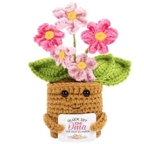 Vinuwu Regalo para Abuela – Flor Tejida a Mano con Tarjeta de Mensaje Fijada, Regalo Cariñoso para el Día de la Madre, Cumpleaños, Día de los Abuelos, Navidad, Mujer 50 60 Años